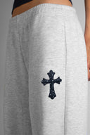 Wide-leg joggers with cross patch