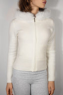 Faux fur trim hooded cardigan