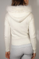 Faux fur trim hooded cardigan