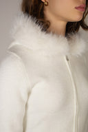 Faux fur trim hooded cardigan