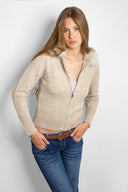 Faux fur trim hooded cardigan