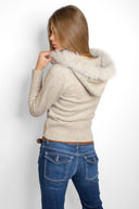Faux fur trim hooded cardigan