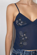 V-neck tank top with beads