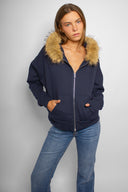 Faux fur zip-up hoodie