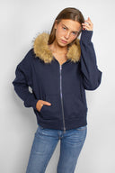 Faux fur zip-up hoodie