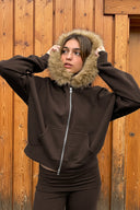 Faux fur zip-up hoodie
