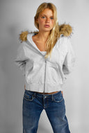 Faux fur zip-up hoodie