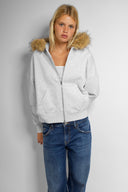 Faux fur zip-up hoodie