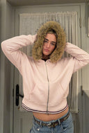 Faux fur zip-up hoodie