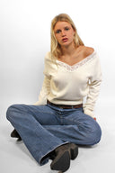 V-neck sweater with lace trim