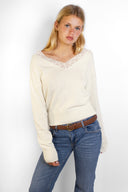 V-neck sweater with lace trim
