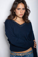 V-neck sweater with lace trim
