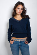 V-neck sweater with lace trim