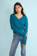 V-neck sweater with lace trim