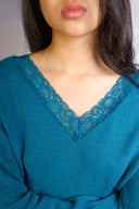 V-neck sweater with lace trim