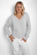 V-neck sweater with lace trim