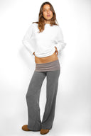 Wide-leg trousers with turn-up hem