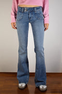 Double-button flared jeans