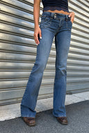 Double-button flared jeans