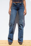 Double-button flared jeans