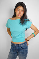 Cropped boat neck T-shirt