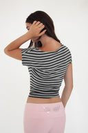 Crop boat neck T-shirt