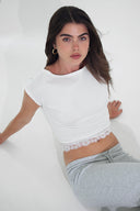 Lace boat-neck T-shirt