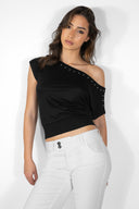Crop boat neck T-shirt