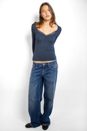 Long-sleeve Chester T-shirt with Lace
