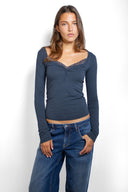 Long-sleeve Chester T-shirt with Lace