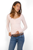 Long-sleeve Chester T-shirt with Lace