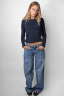 T-shirt with a boat neckline and lace