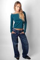 T-shirt with a boat neckline and lace