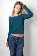 T-shirt with a boat neckline and lace