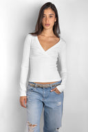 Ruched v-neck long sleeve top