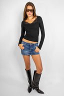Lace trim square neck long sleeve top