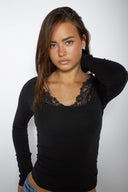Lace trim square neck long sleeve top