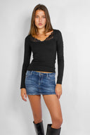 Lace trim square neck long sleeve top
