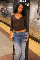 V-neck three-quarter sleeve top